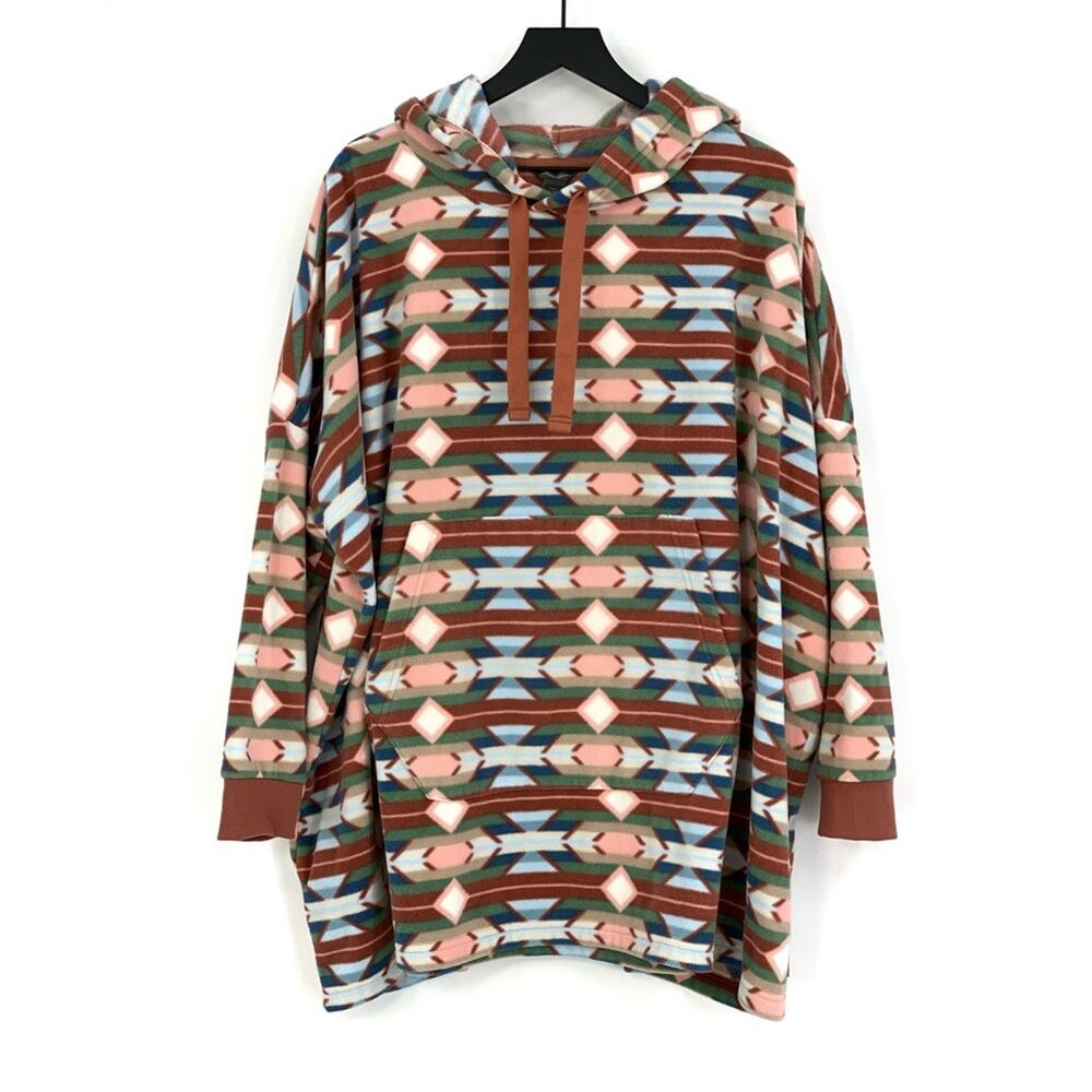 EDDIE BAUER Fleece Poncho Hoodie Rust Blue L/XL